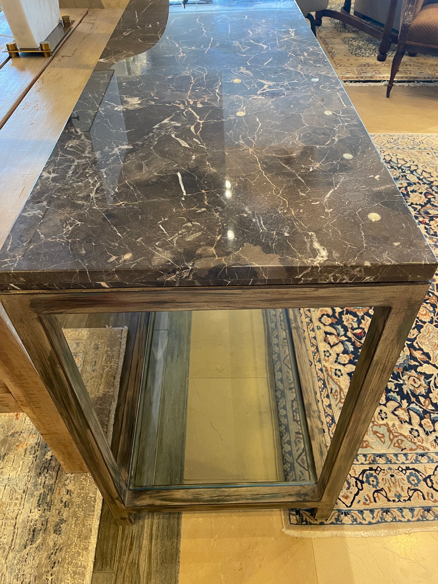 Artistica Metal, glass and marble console table (0E6004)