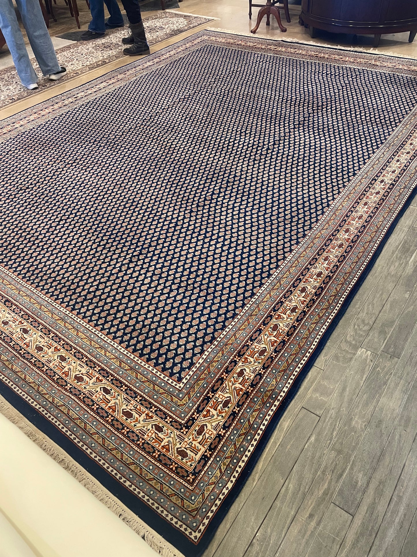 Persian MIR Rug, blues/orange/cream