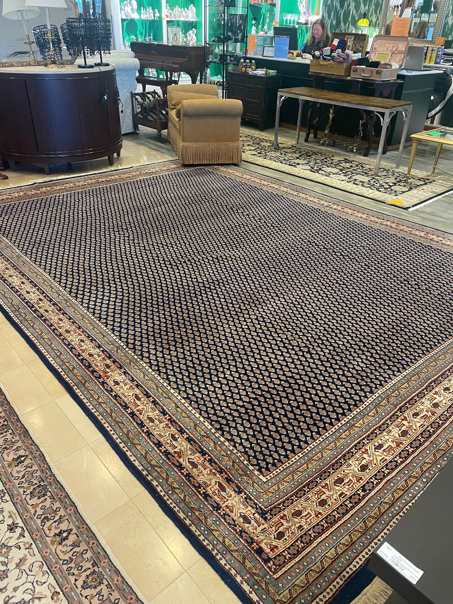 Persian MIR Rug, blues/orange/cream