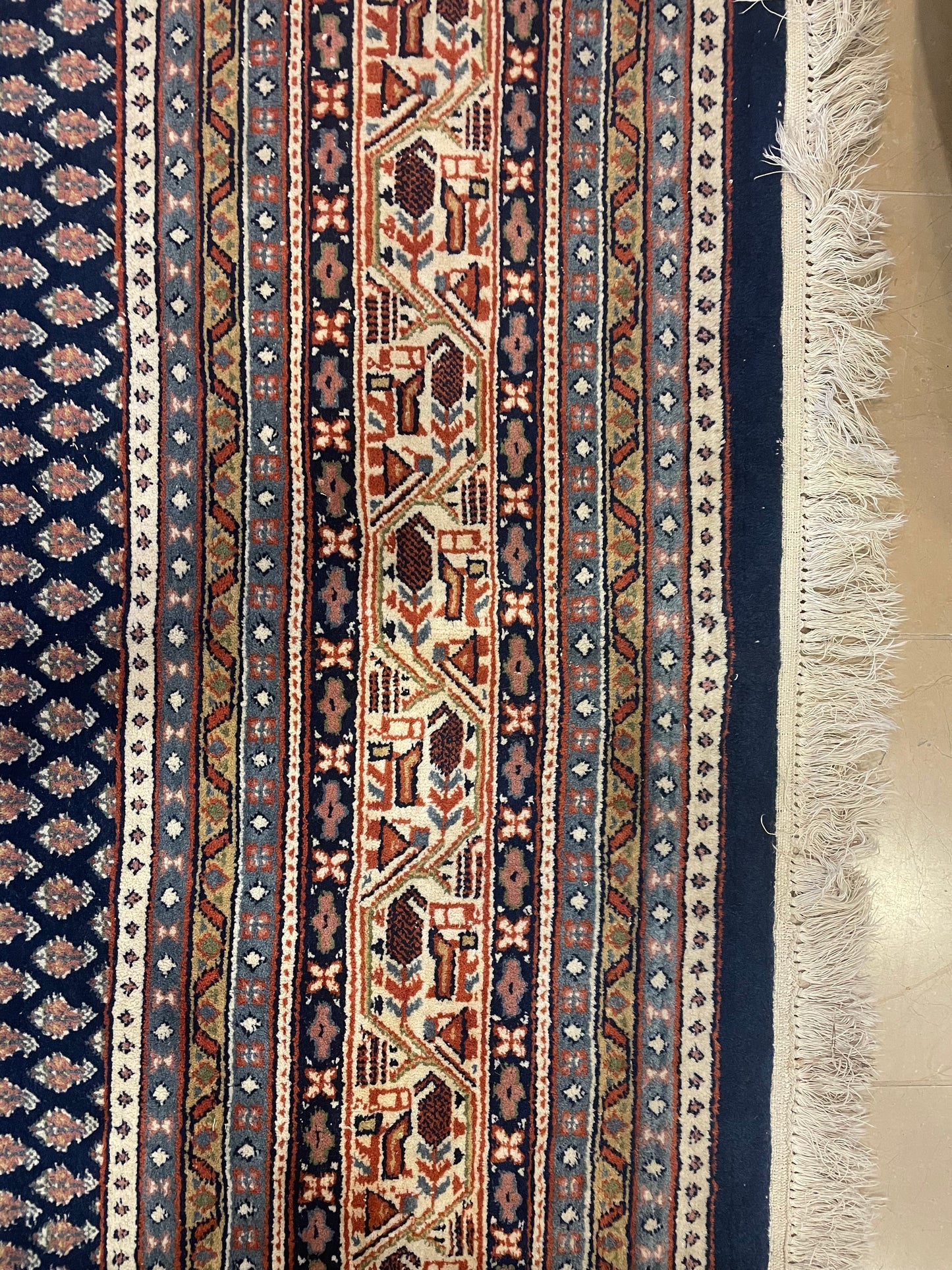 Persian MIR Rug, blues/orange/cream