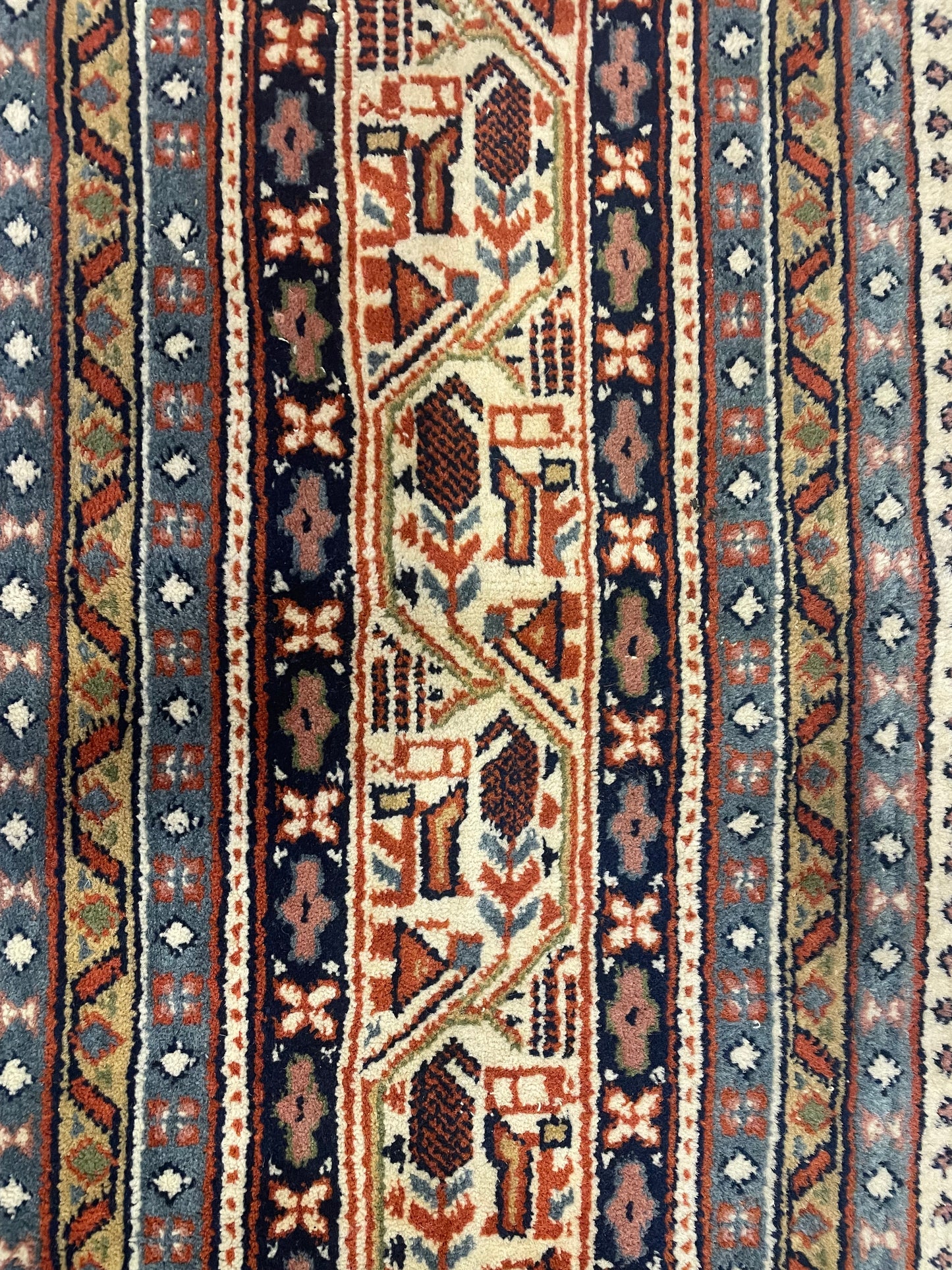 Persian MIR Rug, blues/orange/cream