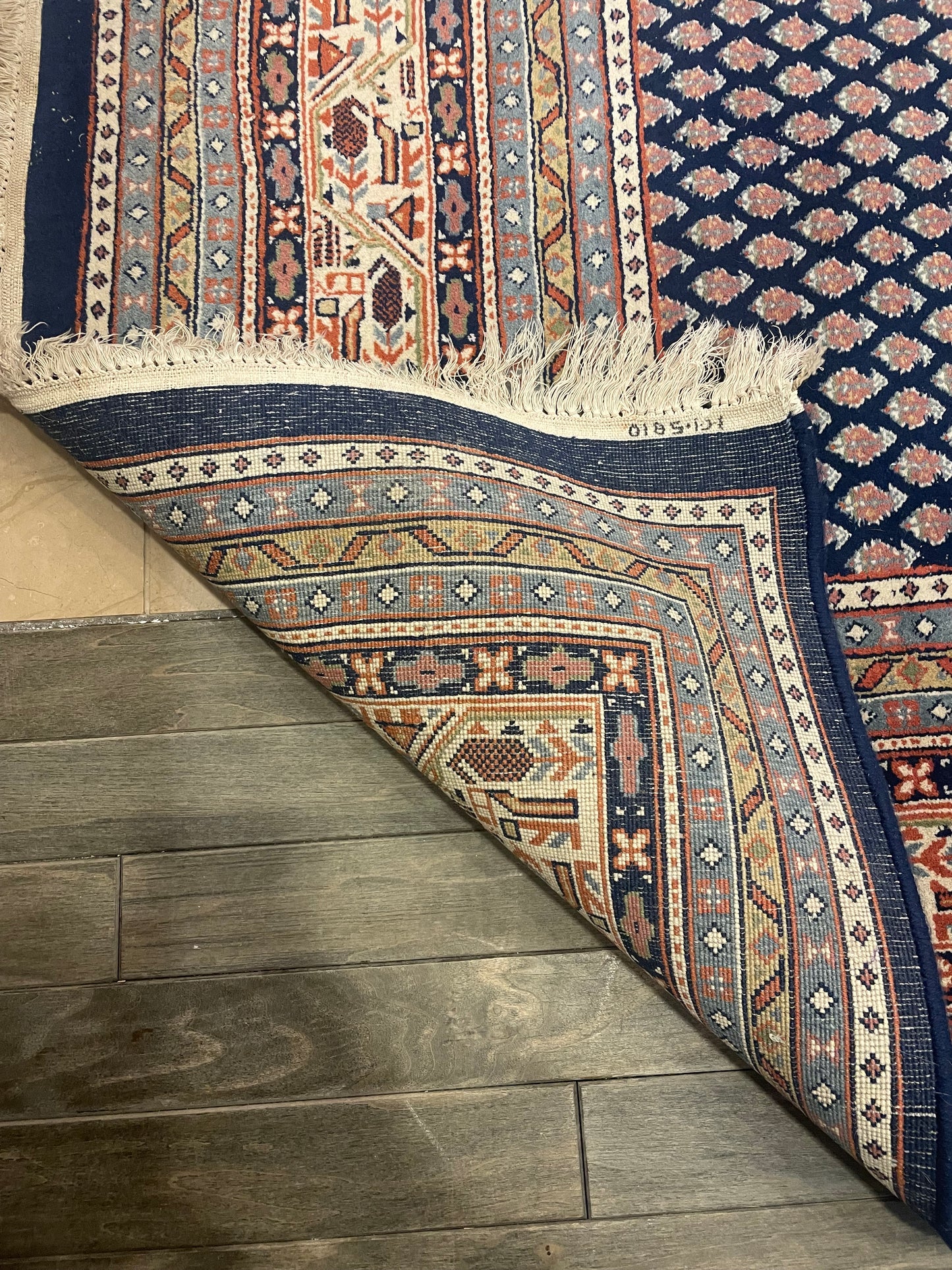 Persian MIR Rug, blues/orange/cream