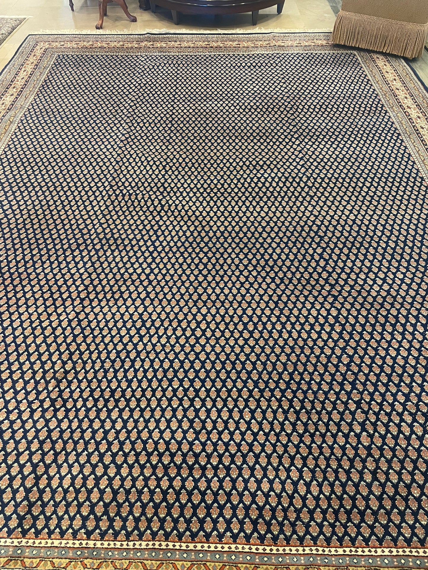 Persian MIR Rug, blues/orange/cream