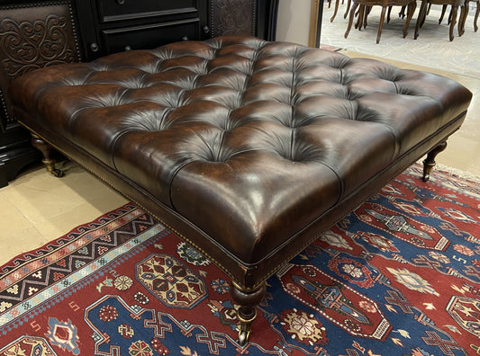 Hancock and Moore Tufted Leather Plantation Ottoman (AT39N6)