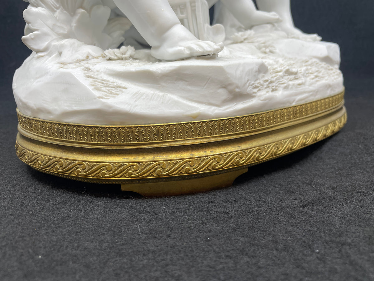 Bisque Sevres style Parian Porcelain Puttis with Birdcage (0OQ012)