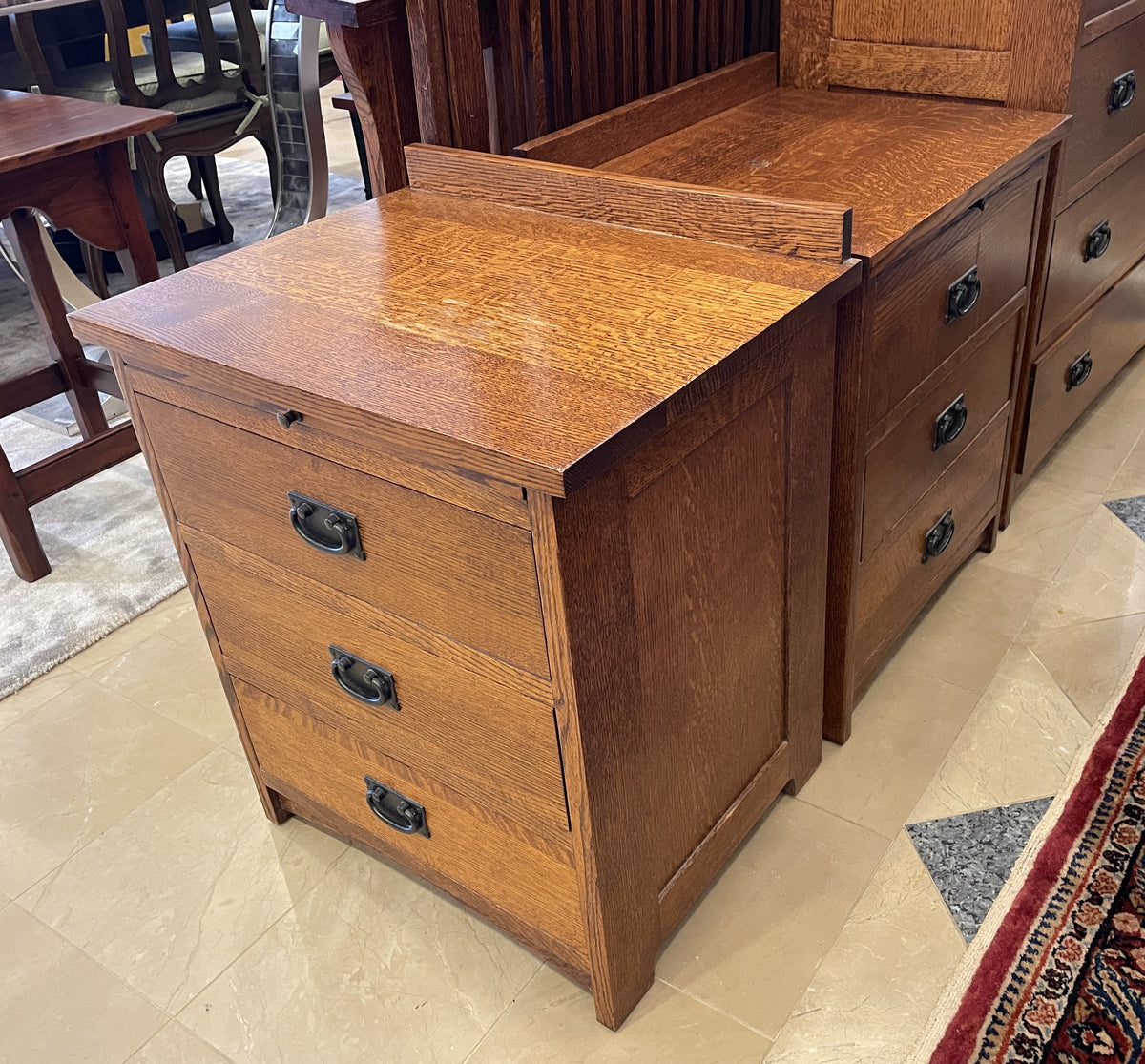 Pair Mission Oak Three Drawer Nightstands, AS IS (0Q4003)