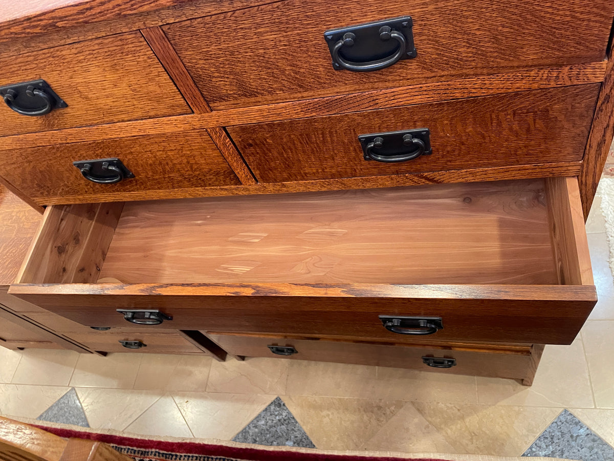 Mission Oak 8 Drawer Tall Boy Dresser with Cedar Drawers (0Q4002)