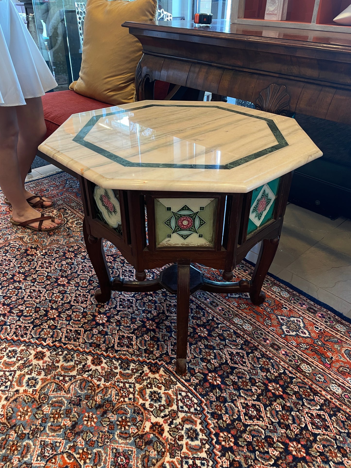 Teak Hexagonal Table with Tile Inserts (0EA00E)