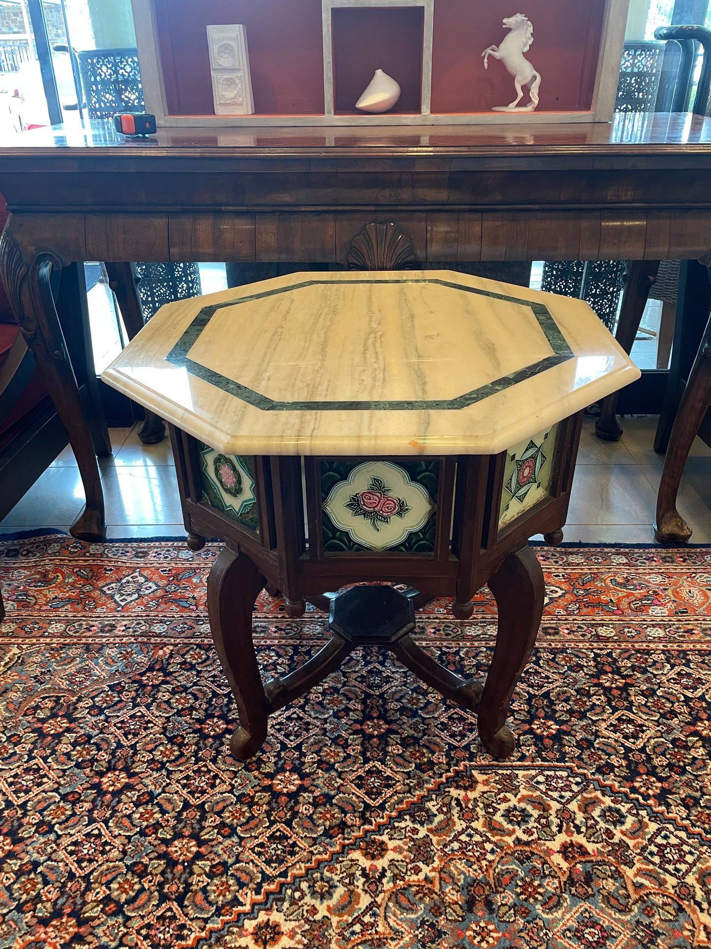 Teak Hexagonal Table with Tile Inserts (0EA00E)