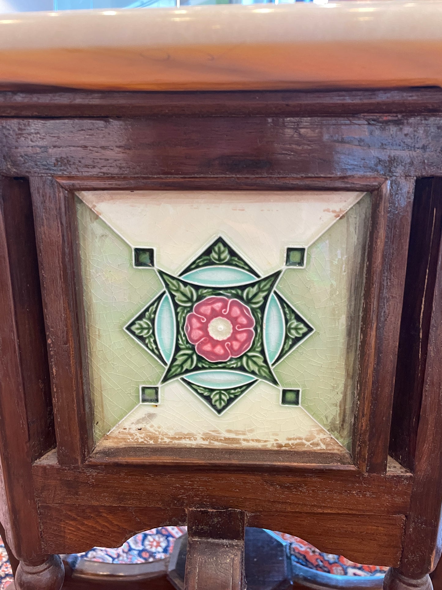 Teak Hexagonal Table with Tile Inserts (0EA00E)