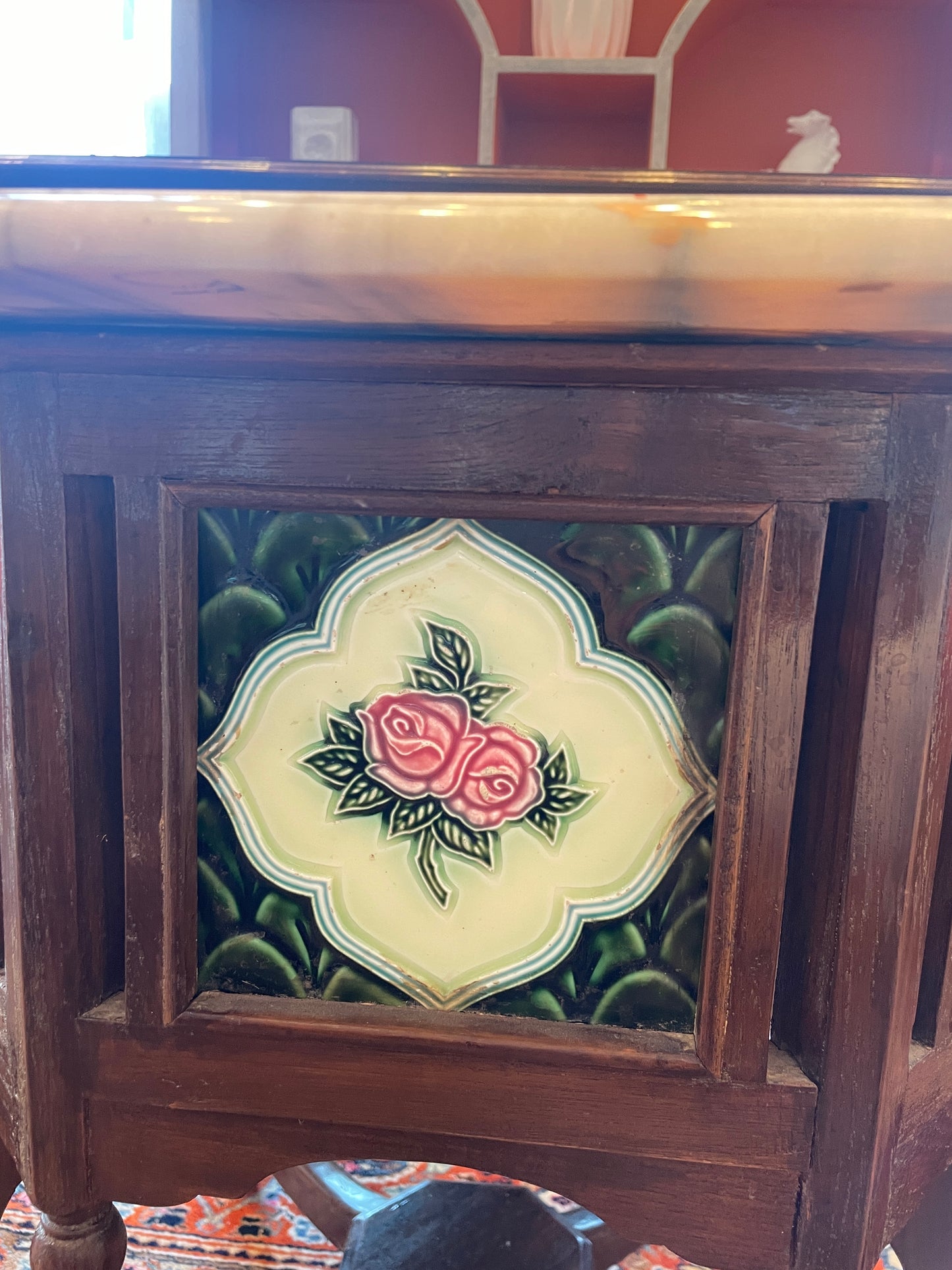 Teak Hexagonal Table with Tile Inserts (0EA00E)