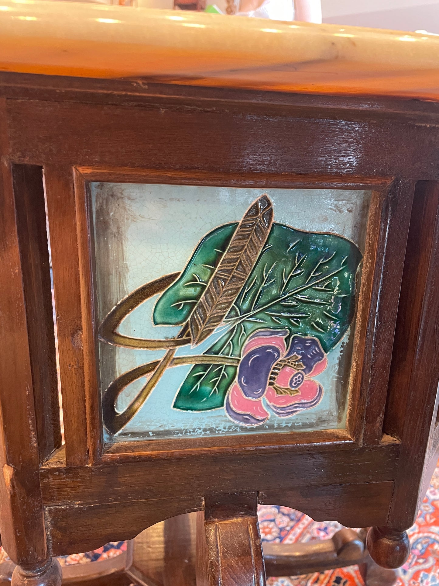 Teak Hexagonal Table with Tile Inserts (0EA00E)