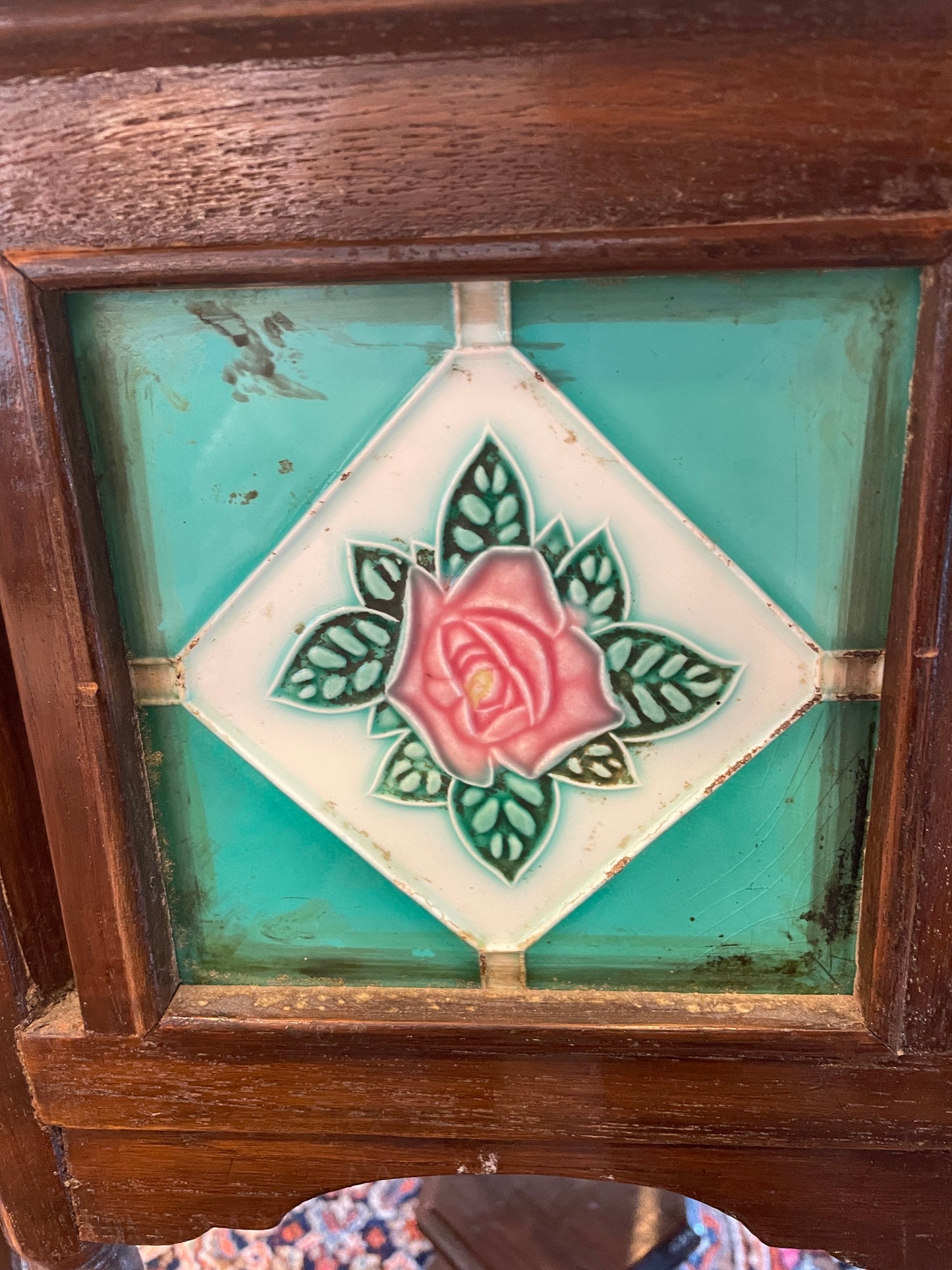 Teak Hexagonal Table with Tile Inserts (0EA00E)
