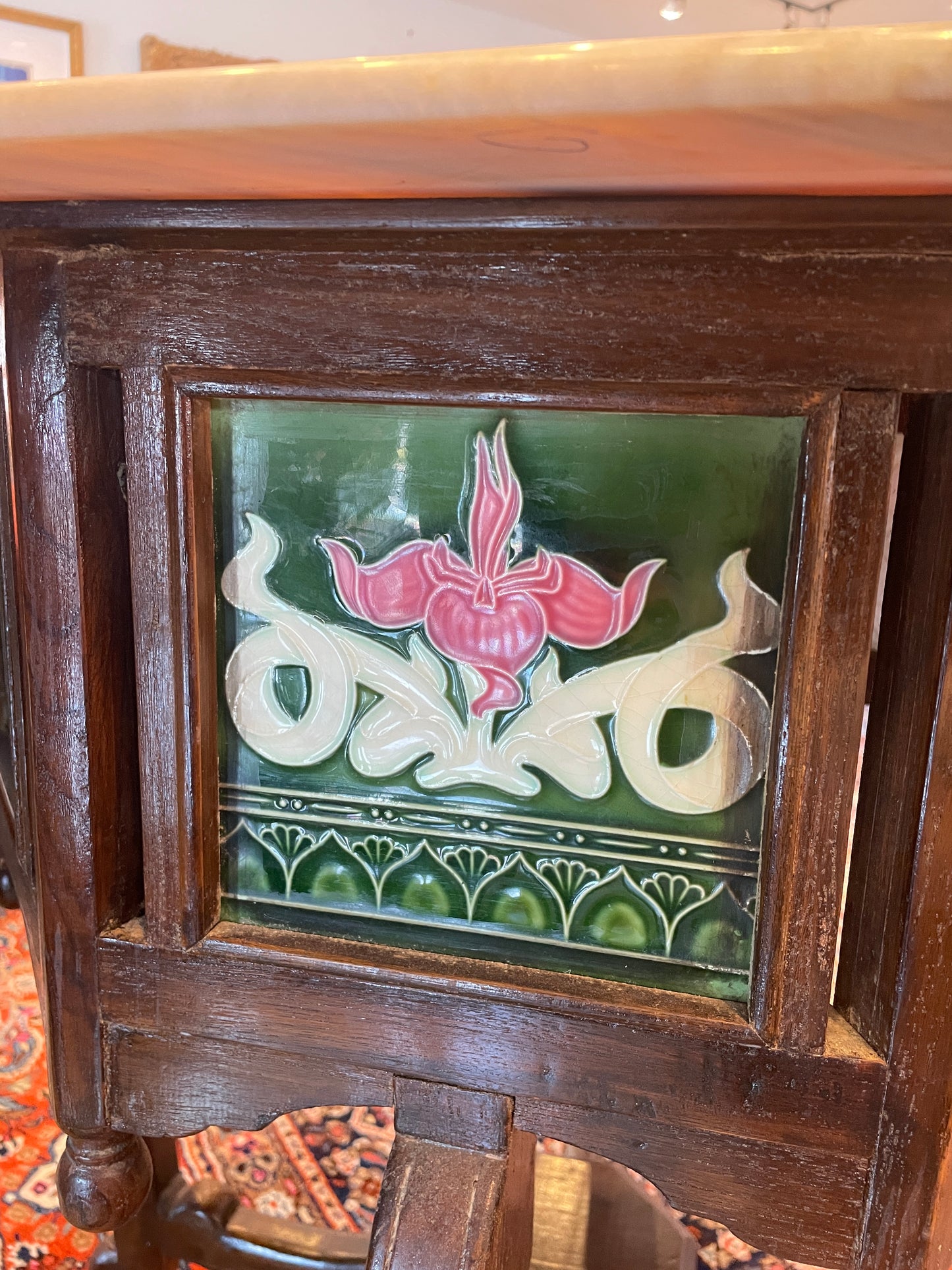 Teak Hexagonal Table with Tile Inserts (0EA00E)