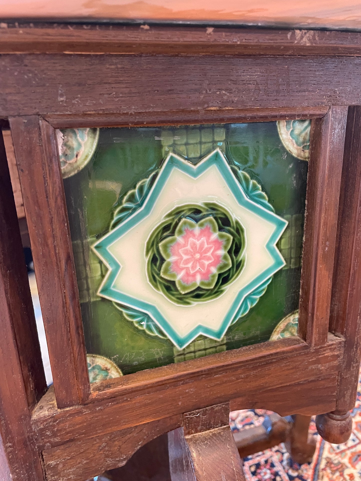 Teak Hexagonal Table with Tile Inserts (0EA00E)