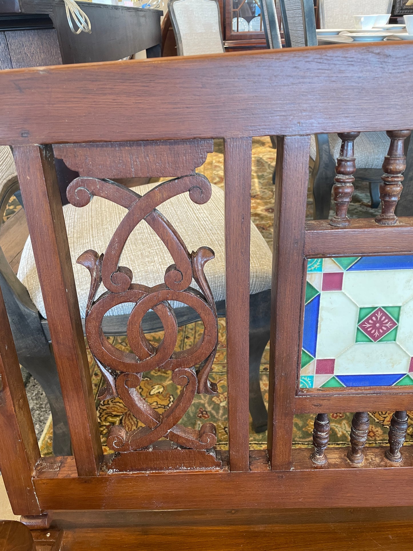 Teak Bench with Inlayed Ceramic Tiles and Reversible Back (0EA00J)