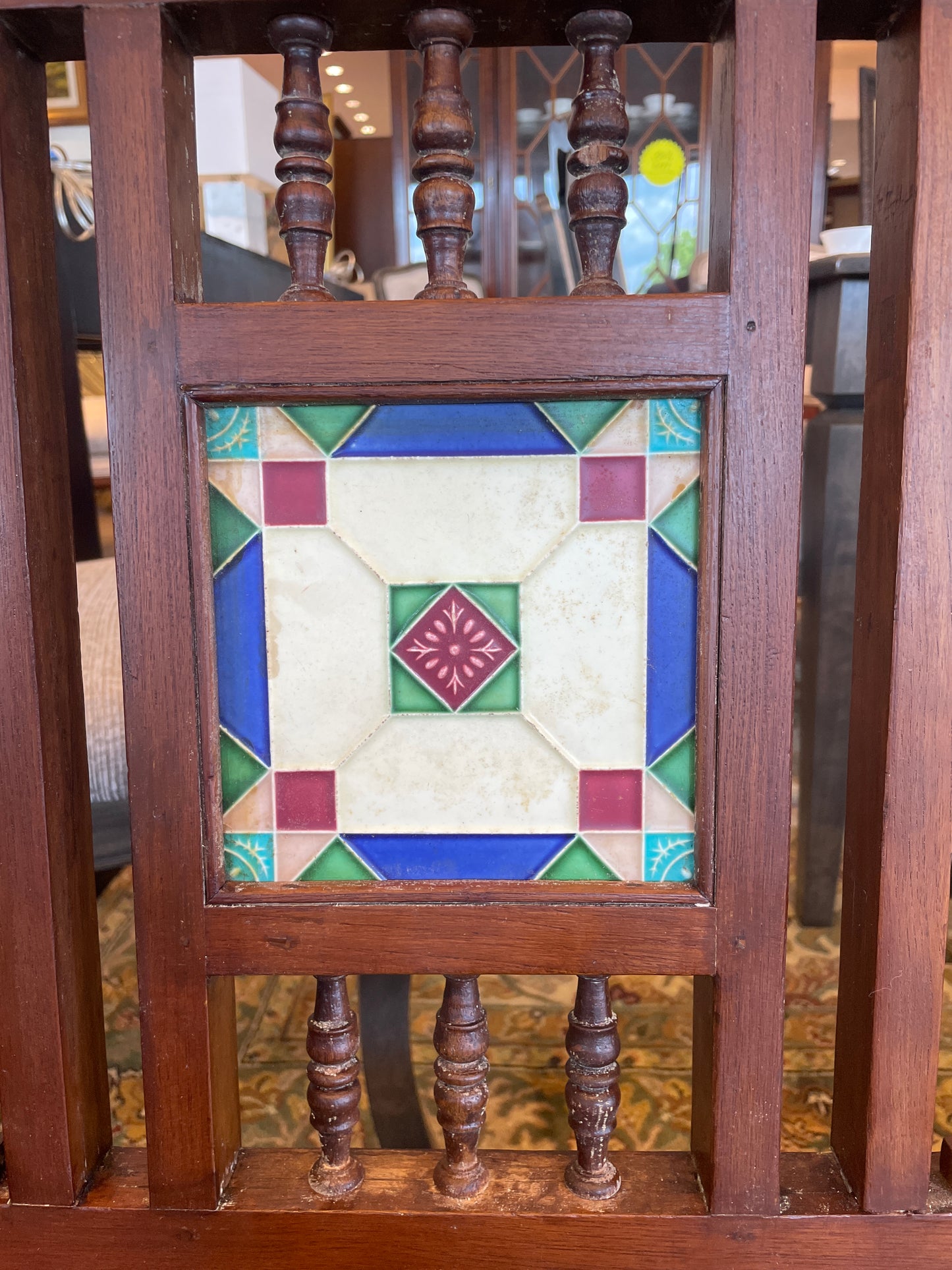 Teak Bench with Inlayed Ceramic Tiles and Reversible Back (0EA00J)