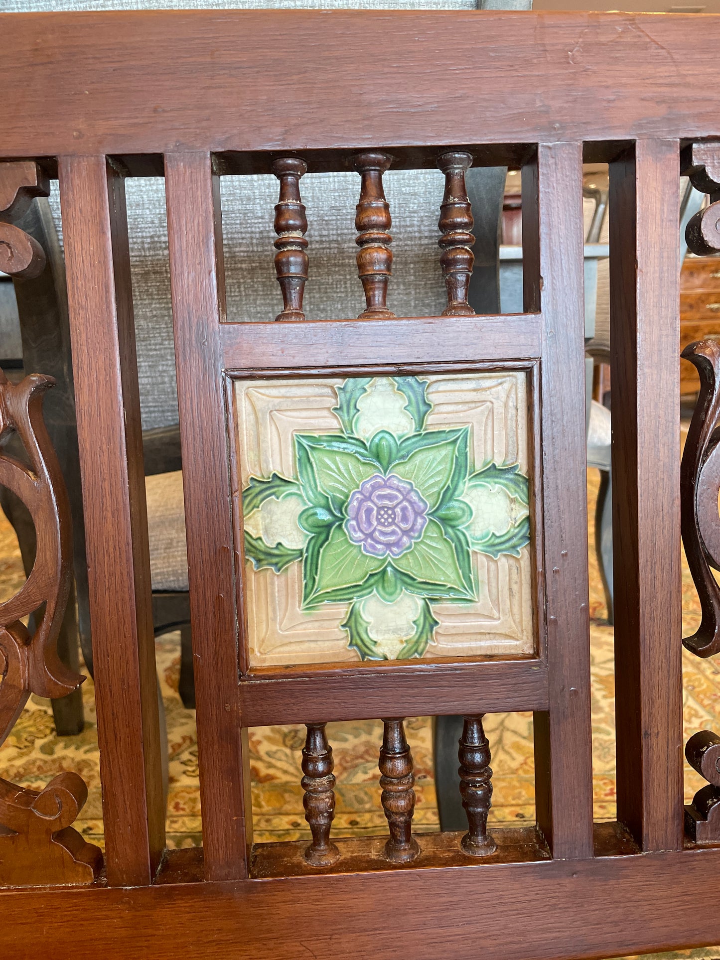 Teak Bench with Inlayed Ceramic Tiles and Reversible Back (0EA00J)