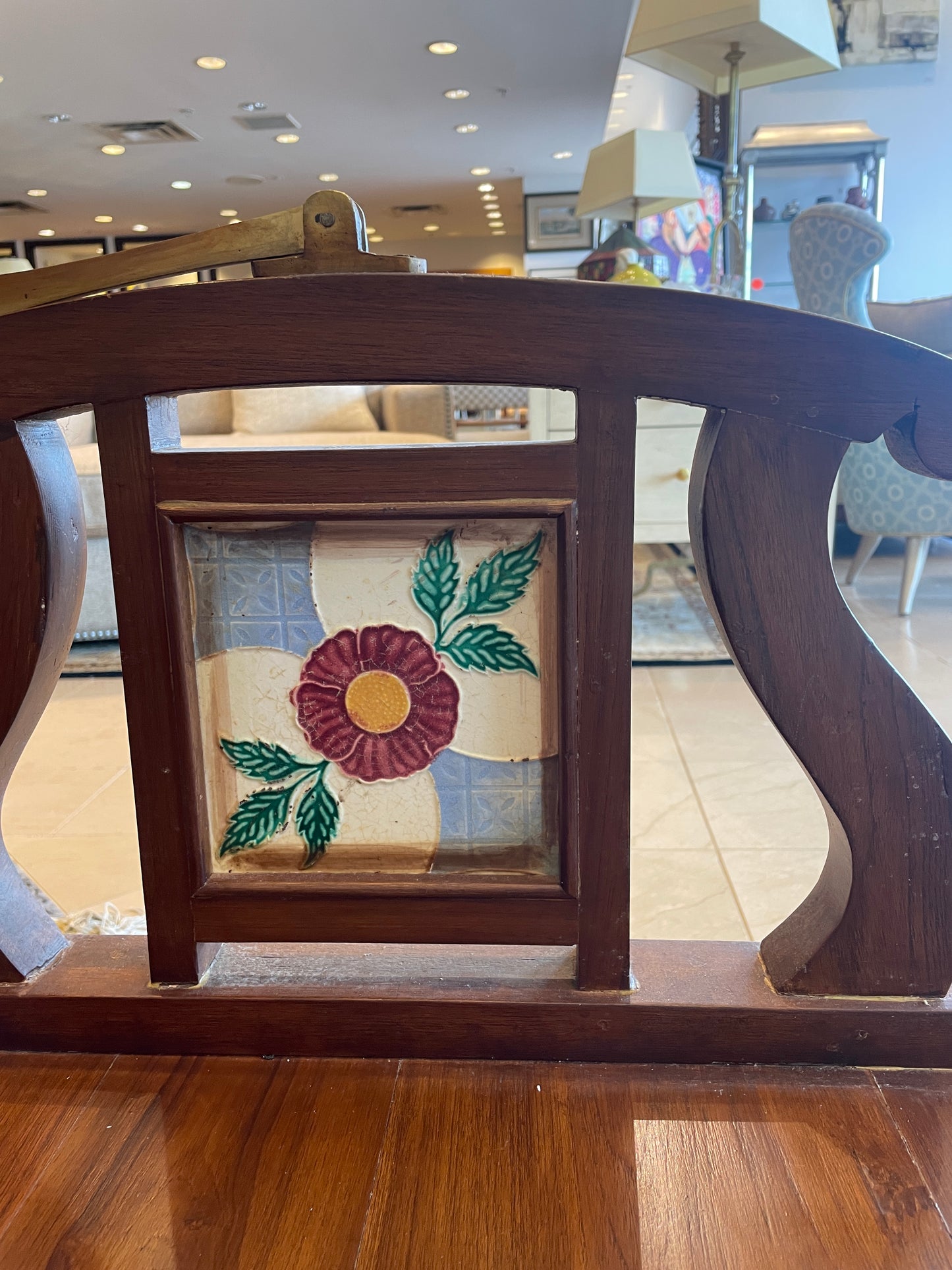 Teak Bench with Inlayed Ceramic Tiles and Reversible Back (0EA00J)