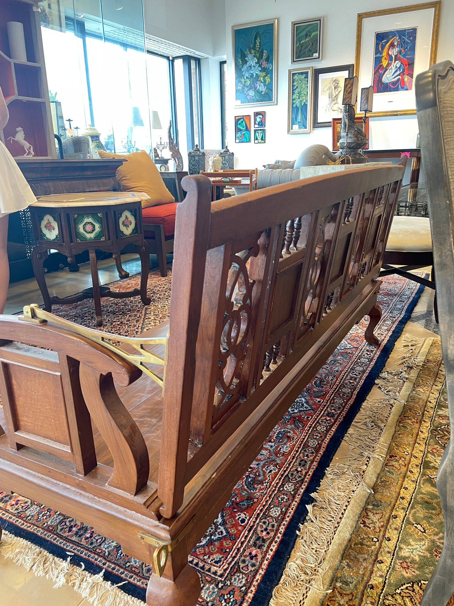 Teak Bench with Inlayed Ceramic Tiles and Reversible Back (0EA00J)