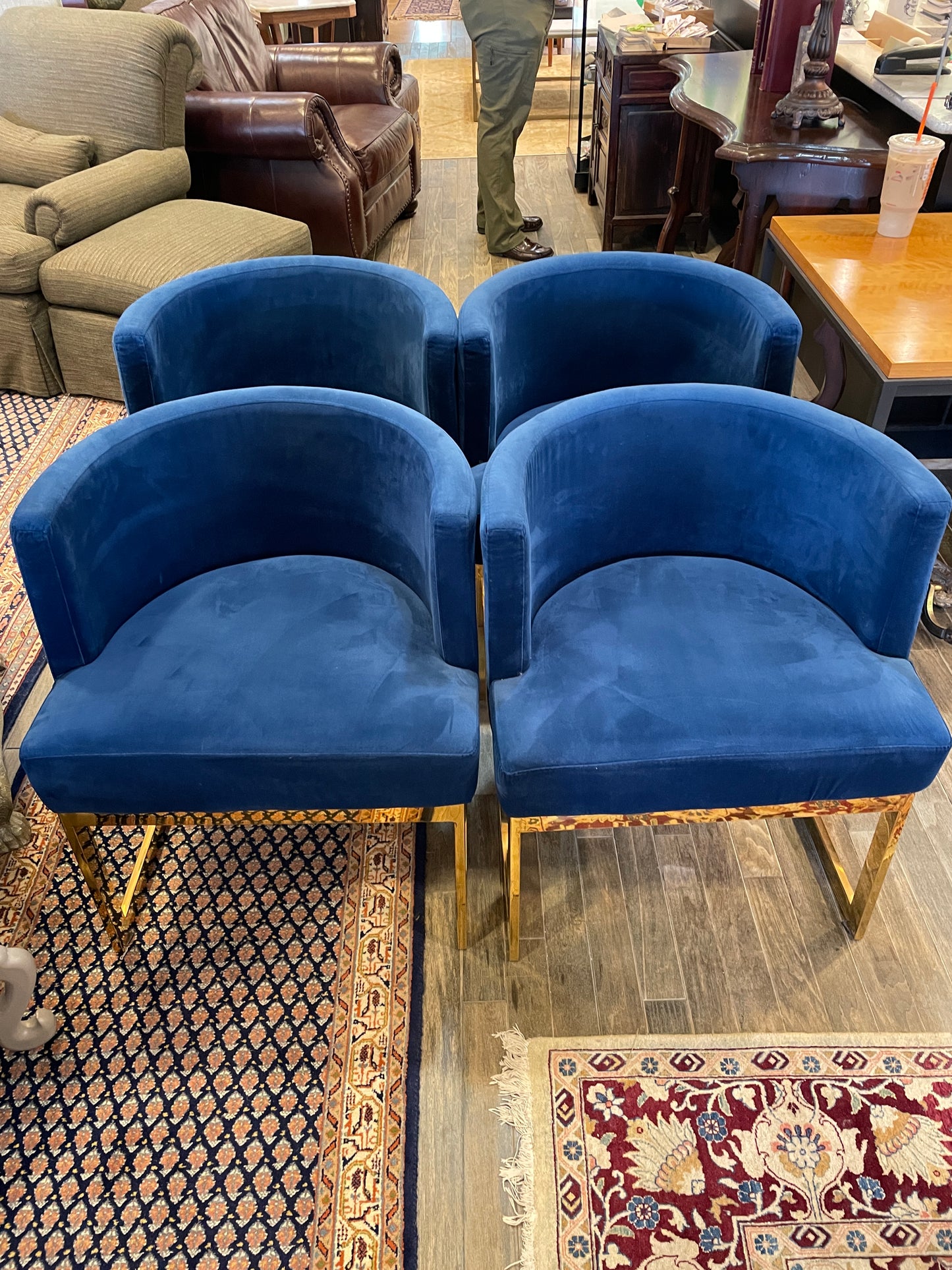 Blue Velvet and Chrome Chairs (Set of Four) (0EK002)