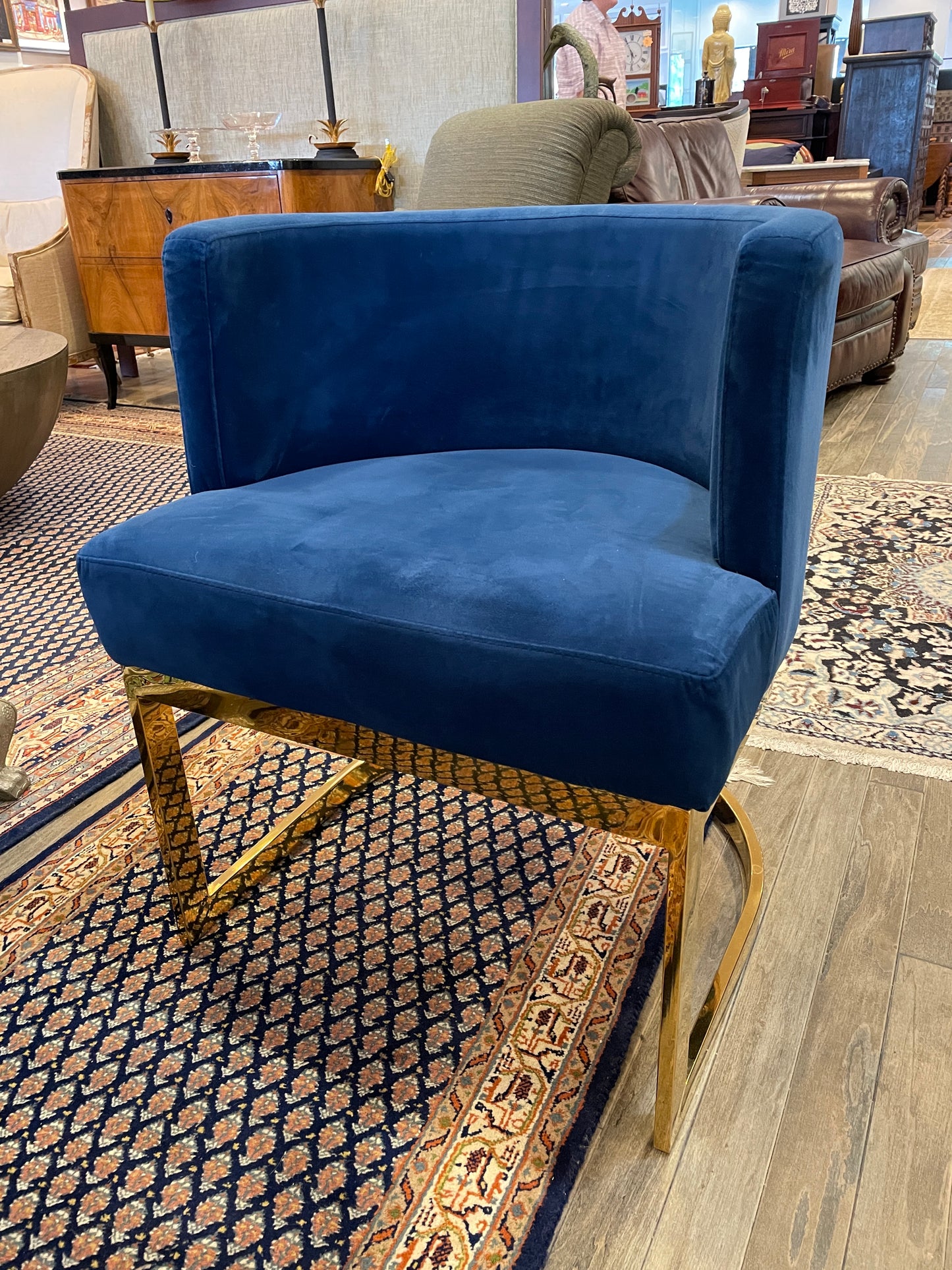 Blue Velvet and Chrome Chairs (Set of Four) (0EK002)