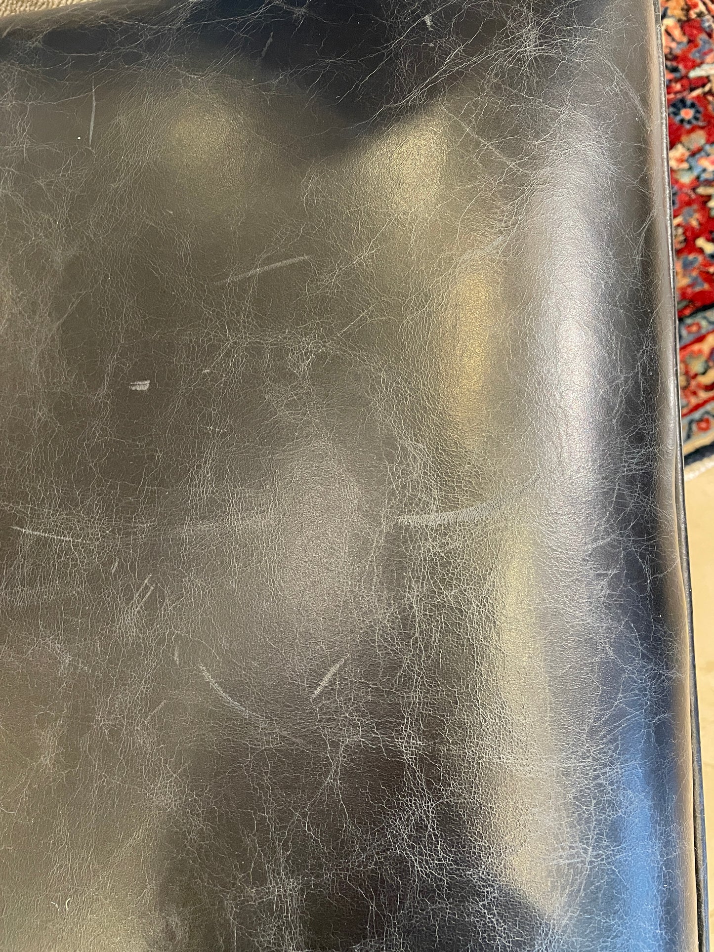 Black Leather Hassock Ottoman, AS IS (0IV013)