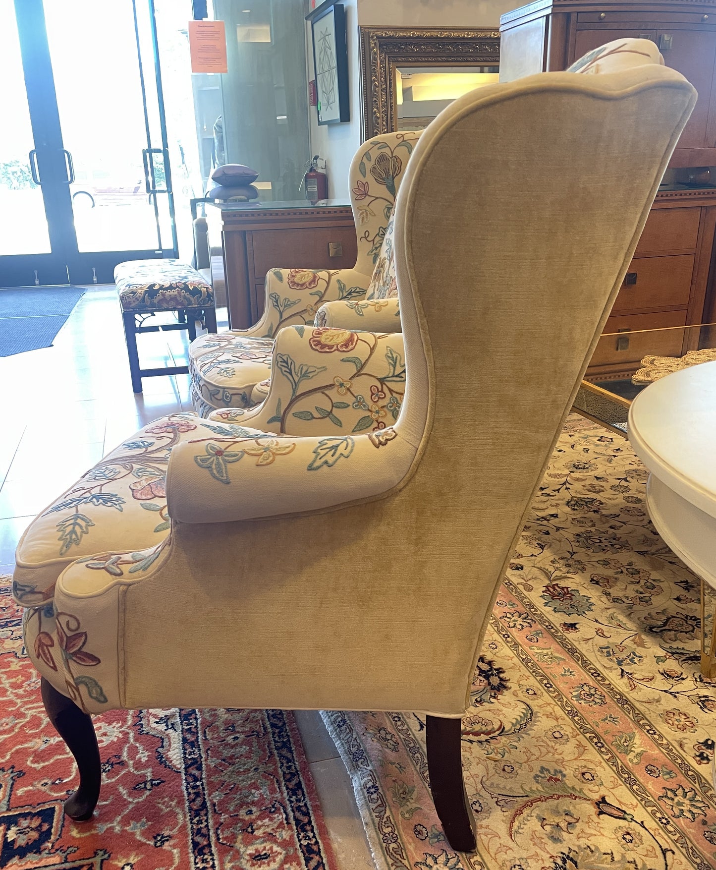 Crewel Embroidered Wingback Chair