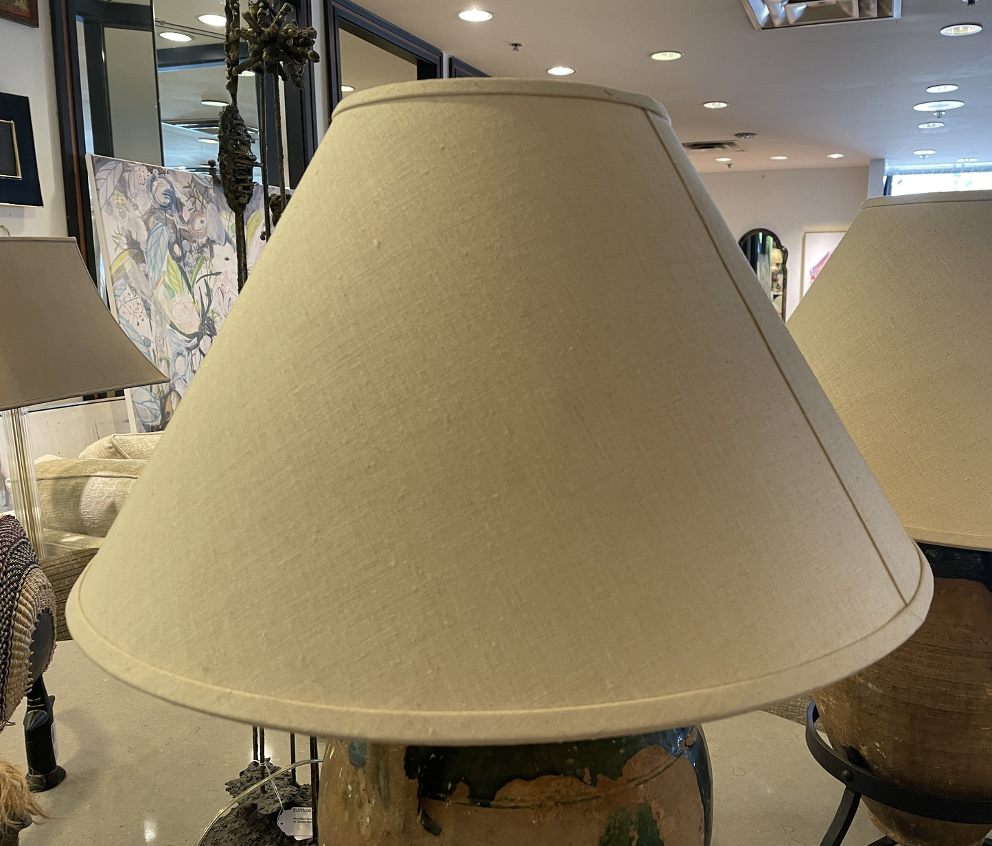 19th Century French Confit Pot Lamp, green with iron stand (0JL01O)