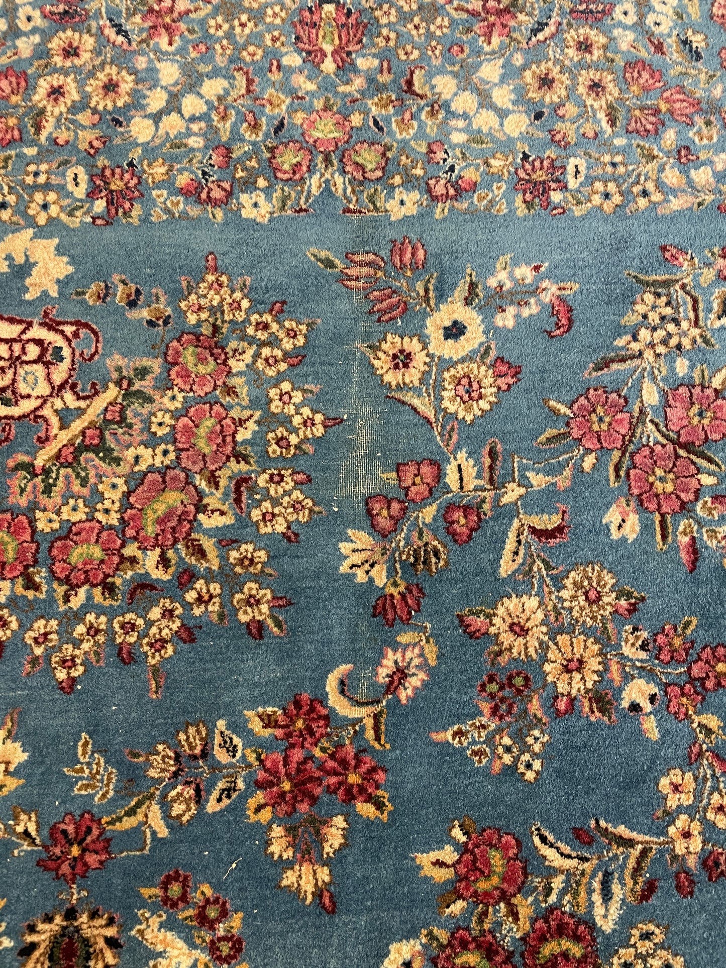Vintage Hand Knotted French Blue with Floral Wool Rug, AS IS (9'7x13'10) (0MW003)
