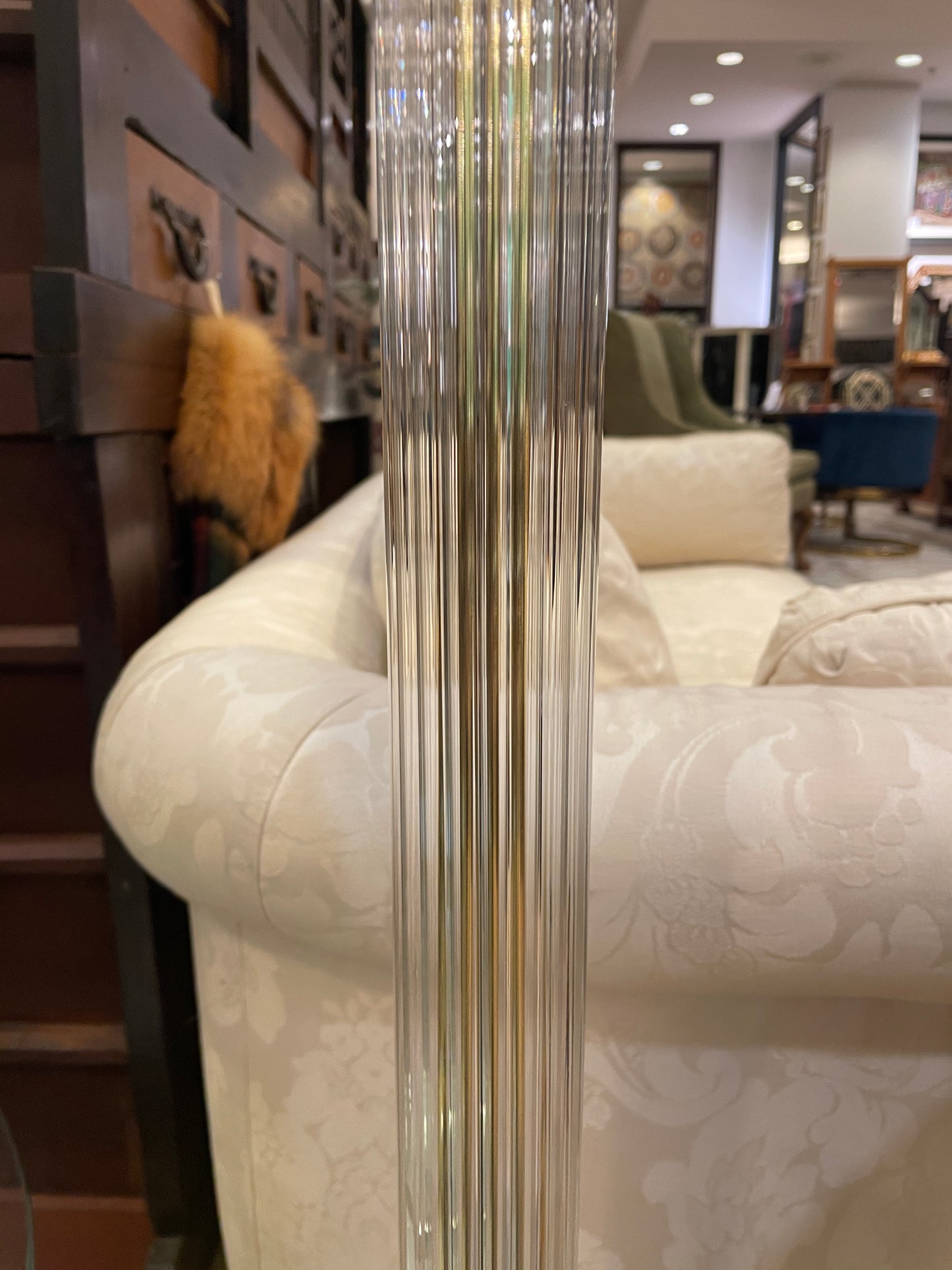 Vintage Glass Floor lamp with brass base (Two available) (0IW008)