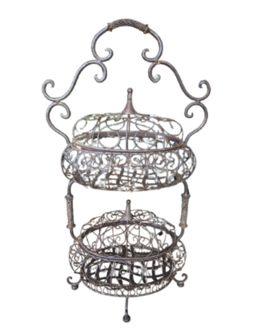 Vintage French Two Tiered Wire Work Fruit Basket (27519)
