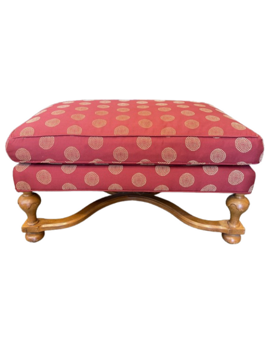 Red and Gold Upholstered Ottoman with Wooden Stretcher (0BZ016)