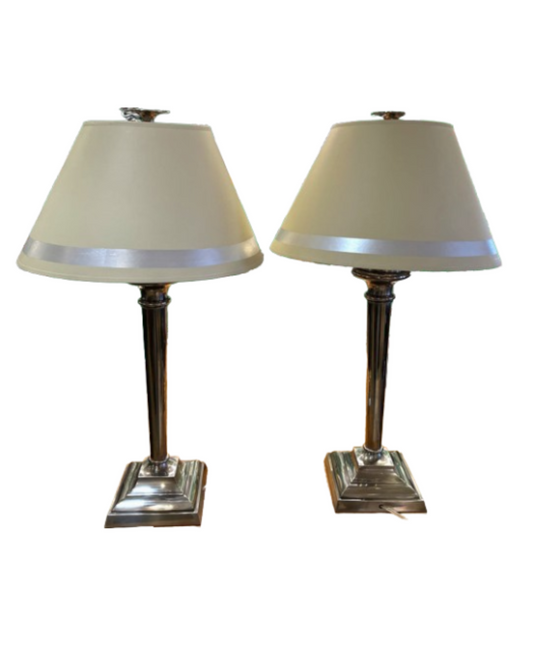 Pair of Chapman Nickel Column Lamps (7K4PPL)