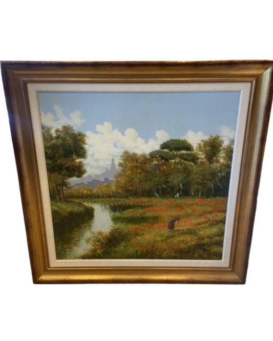 Oil on Canvas Woman in the Poppies (R7N9NJ)