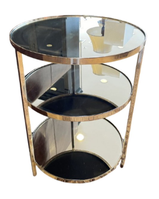 Crate and Barrel round glass and chrome end table (0E7002)
