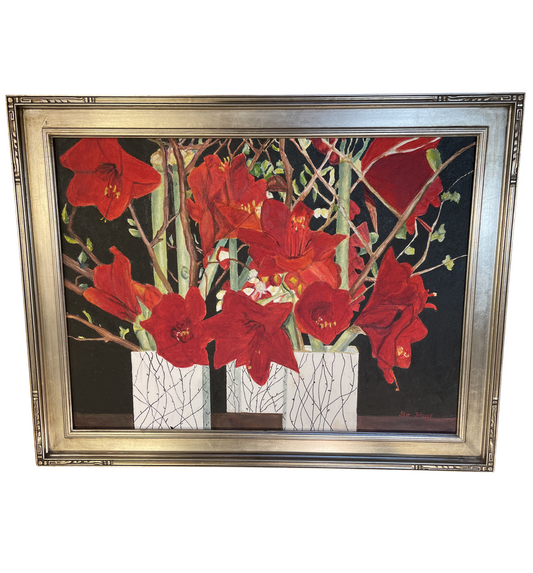 Flo Hays (Iowa) Oil on Canvas, Red Flowers (0G000E)