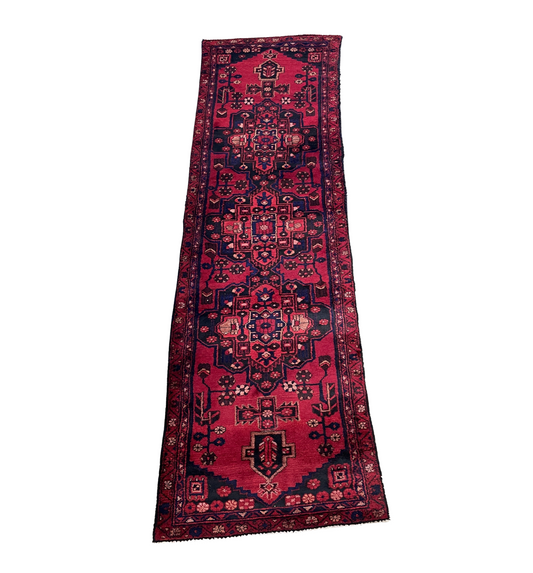 HK antique Persian Runner approx. 10x3, reds and blues (0G000H)