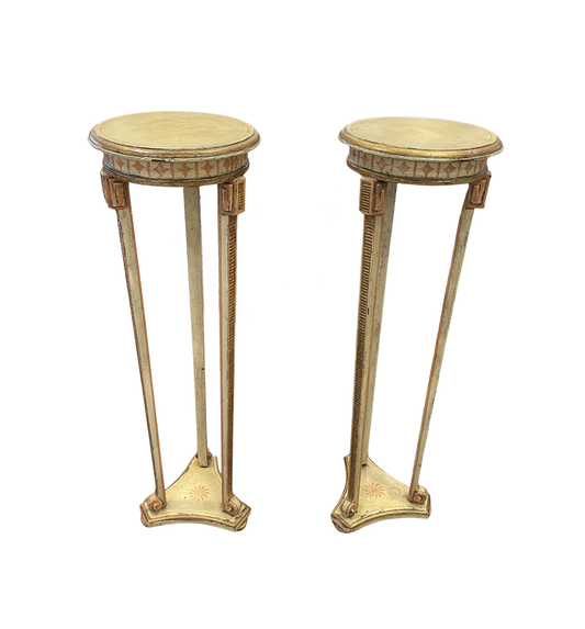 George III style/Neoclassical polychrome and parcel gilt pedestals, a pair (0G000F)