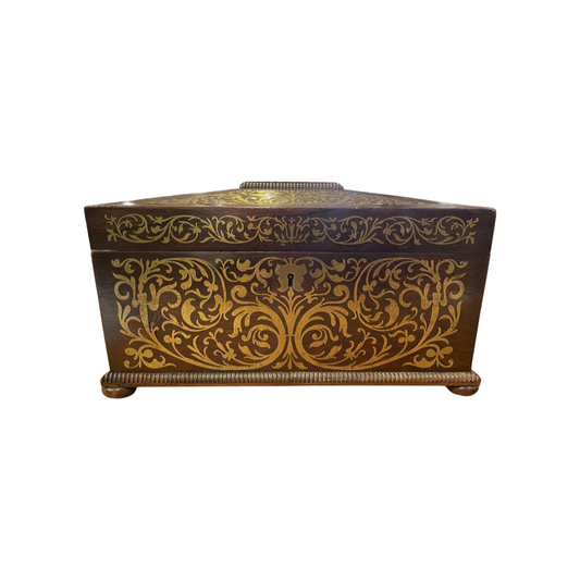 Antique Brass Boulle Work Tea Caddy (08E00W)