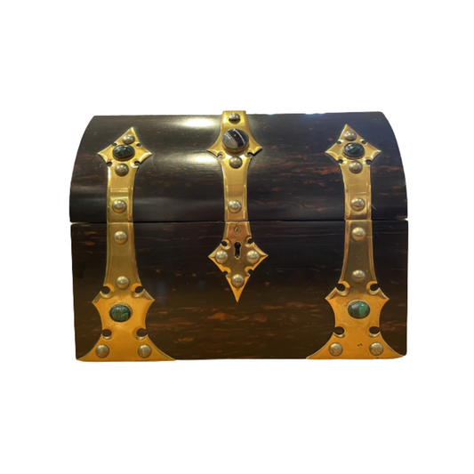 Antique 1800s Brass Top Tea Caddy with Gemstones (08E00V)