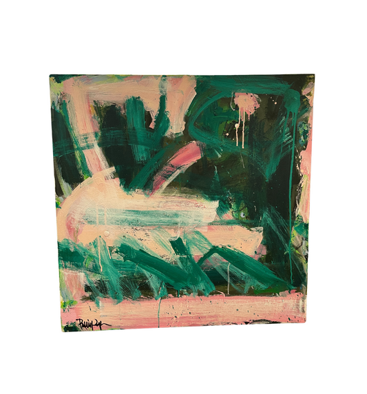 Robbie Kemper Pink and Green Abstract on Canvas (0GF005)