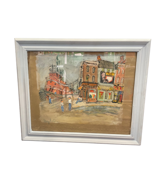 Mary Ashton gouache on paper, street scene (0GF008)