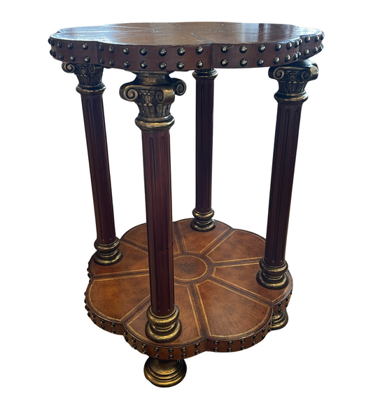 Maitland Smith Tooled Leather Clover End Table with Grommets (0G1006)