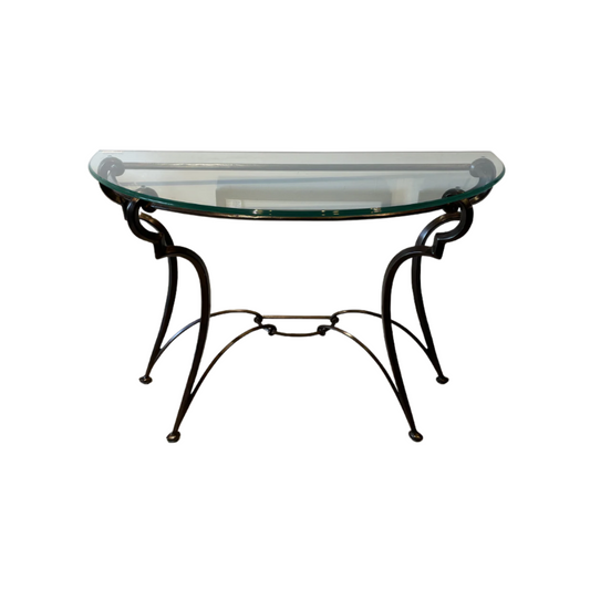 Glass and Iron Demilune Console Table (0BB008)