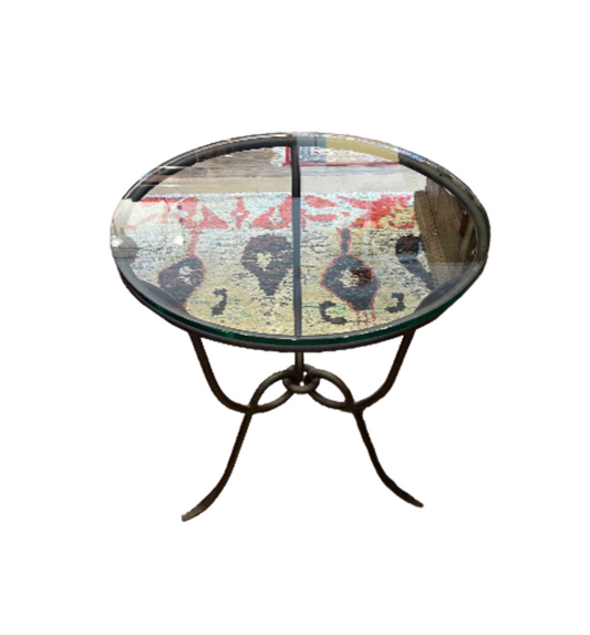 Vintage Arhaus Glass and Iron end table, round (0FI002)