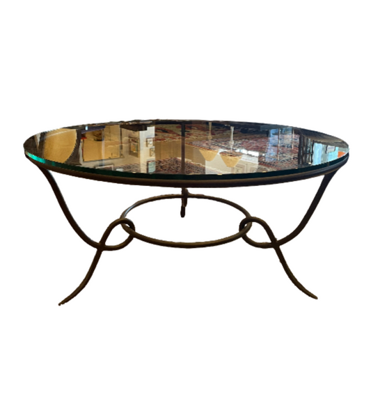 Vintage Arhaus Round Iron and glass coffee table (0FI001)