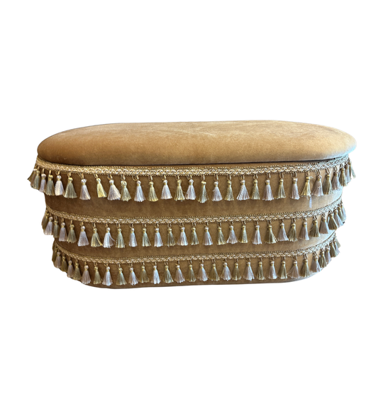 Gold Oval Storage Ottoman, AS IS (01401Q)