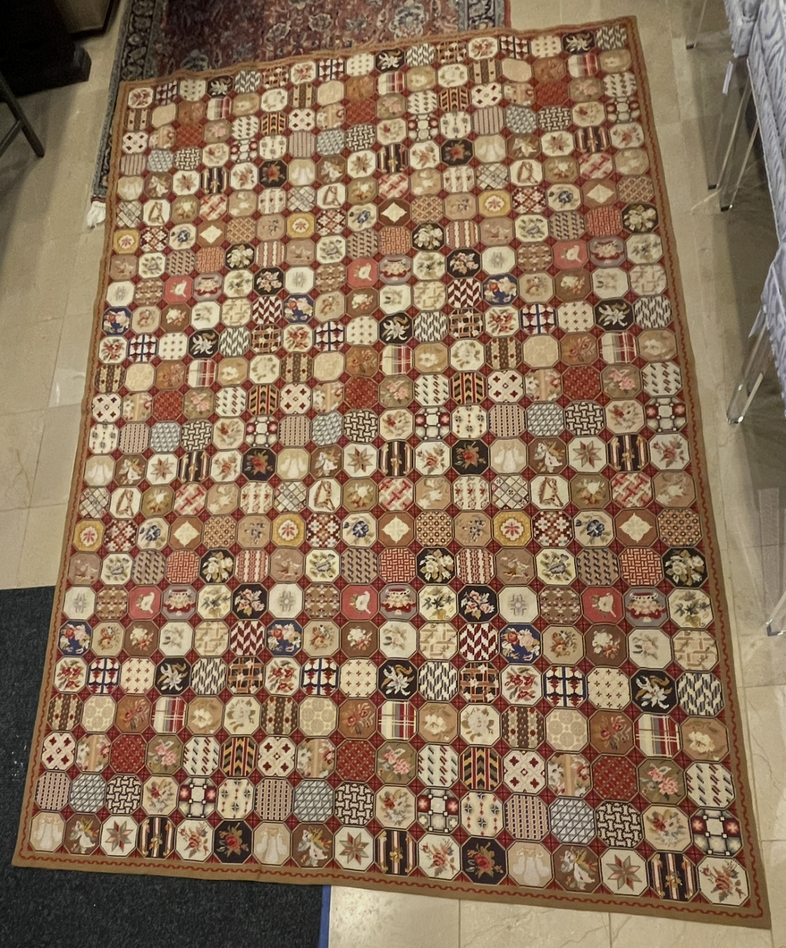 Antique British Isles Needlepoint Rug with Crown, Plume and Harp (Approx. 6x8) (0HP01F)