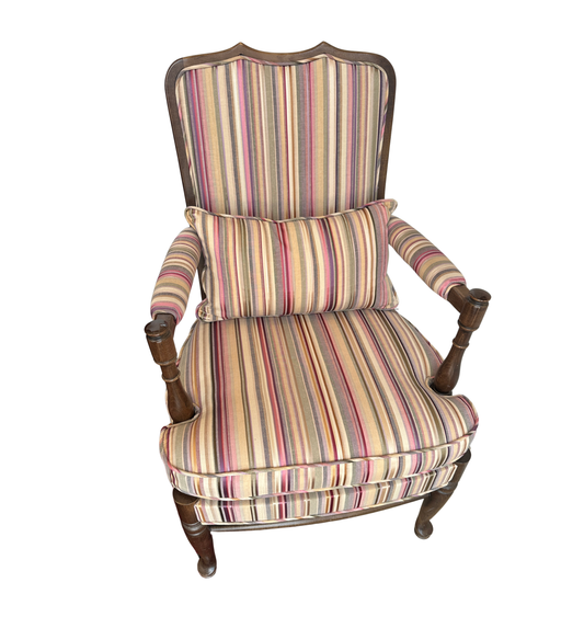Ethan Allen Arm Chair, Reupholstered in A Stripe (0OE002, 0OE001) (Two Available)